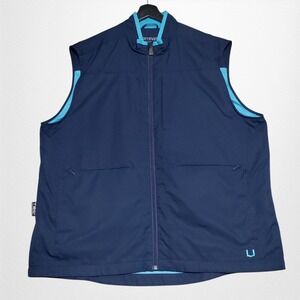 SCOTTeVEST Mens RFID Travel Vest Size 2XL Navy Blue Aqua 26-Pockets Utility